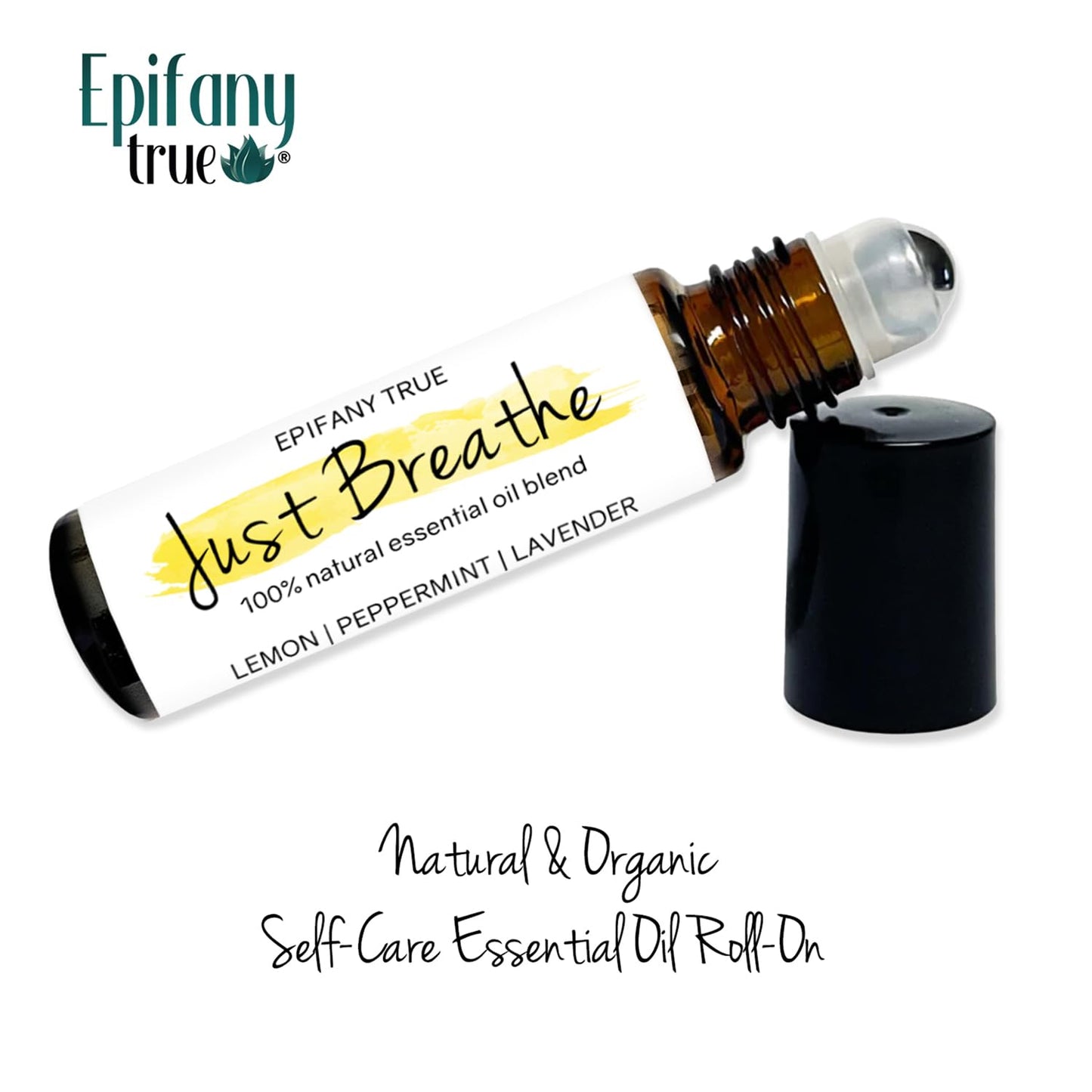 Epifany True Apricot & Camellia Body Oil 4oz Wellness Self-Care Gift Set, 4 Pieces, Natural, Scented Coconut Soy Candle 4oz, Calendula Lip Balm 0.15 oz, Just Breathe Essential Oil Roll-On 0.33oz