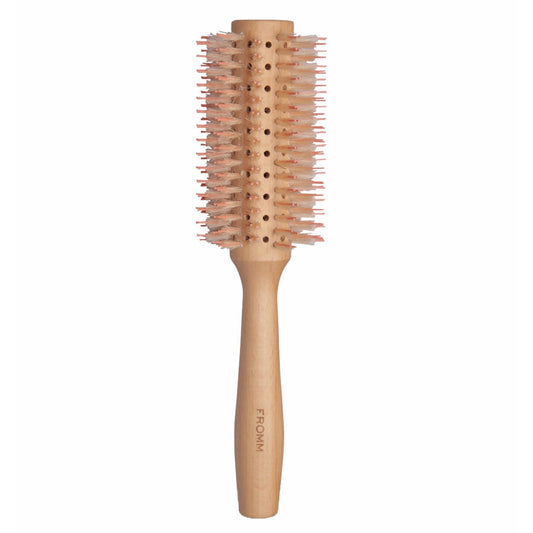 Fromm Mission Sleek 1.25" Vented Round Boar Brush for Smooth, Lustrous Blowouts Even on Frizz-Prone Hair Wooden Hairbrush with Natural Boar for Anti-static Styling, Smoothing, Straightening and Shine