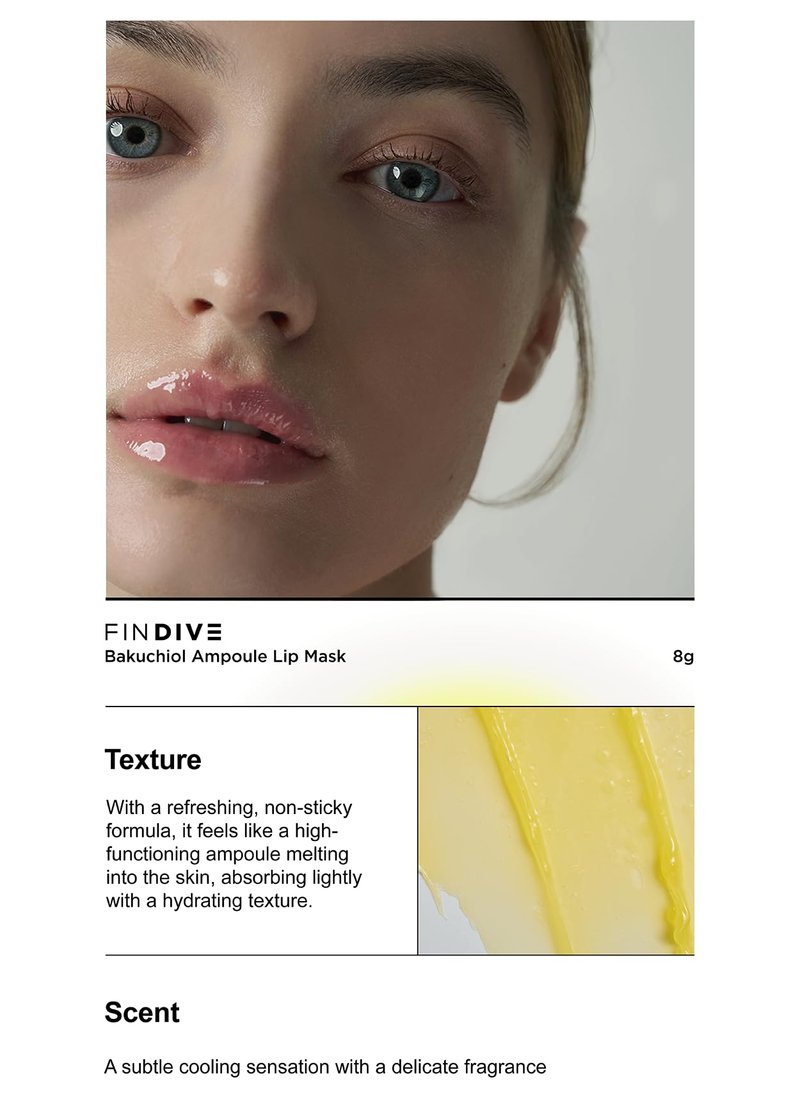 FINDIVE OFFICIAL Bakuchiol Ampoule Lip Mask, Bakuchiol, Plan-Based Retinal Alternative, Korean Skincare 8g