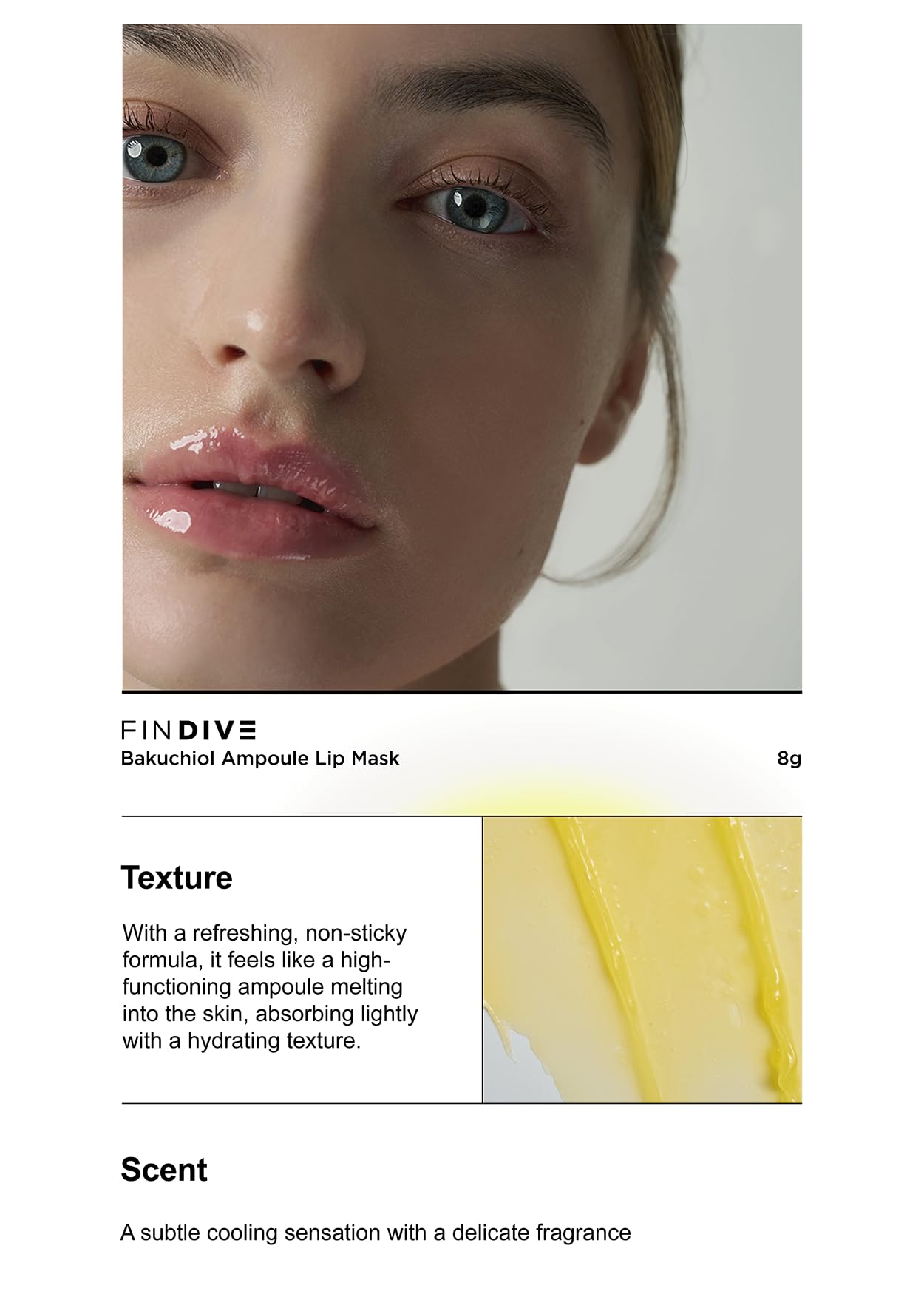 FINDIVE OFFICIAL Bakuchiol Ampoule Lip Mask, Bakuchiol, Plan-Based Retinal Alternative, Korean Skincare 8g