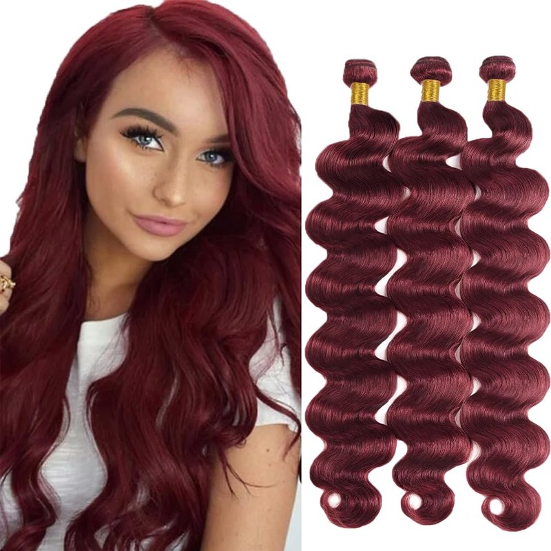 #99J Win Red Bundles Human Hair Body Wave Bundles 22 24 26 Inch Burgundy Unprocessed Brazilian Virgin Hair Deals Quick Weave Hair Extensions 3 Bundle 50 Gram Per Bundle For Woman
