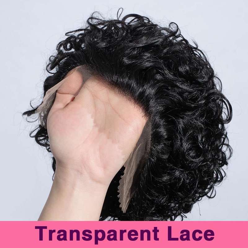 QUEEN VIRGIN REMY QVR Pixie Cut Wig Curly Lace Front Wigs 13x1 short curly lace front wigs human hair HD Lace Pixie Human Hair Wigs for Black Women Glueless Wigs (Natural Black)