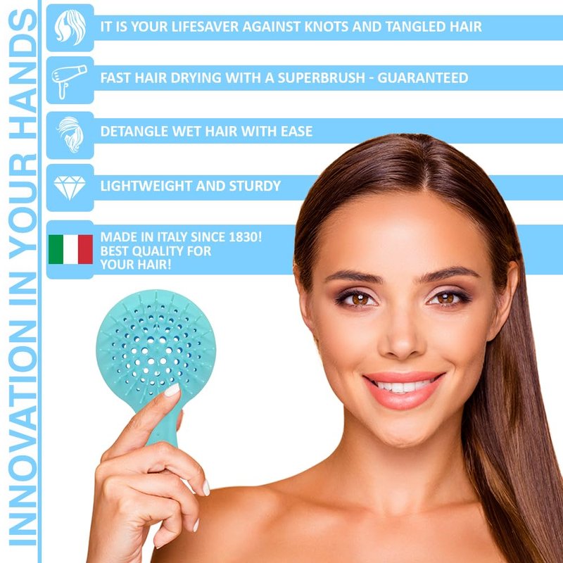 Mini Superbrush Hair Brush for Kids | Gentle Anti-Static Detangling Bristles - Vented Design for All Hair Types (Mini Blue)
