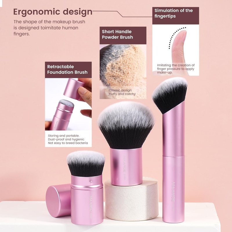 MAANGE 7pcs Makeup Brush Set Double Sided Kabuki Makeup Brushes Contour Brush for Foundation Liquid Powder Concealer Cream Cosmetics Bronzer Blending Blush Buffing Makeup Tools (Pink)
