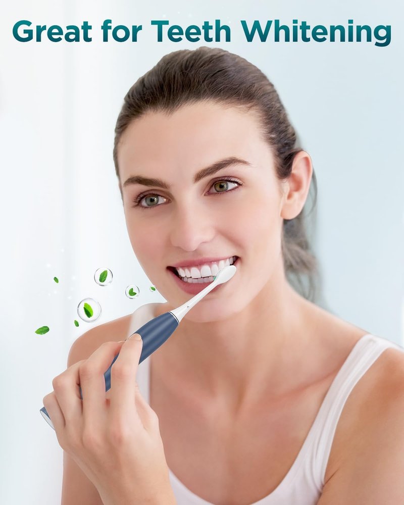 Electric Toothbrush Set - Sonic Rechargeable IPX7 with 8 Brush Heads | Travel Case, 5 Modes, 120 Days Battery Life, Blue