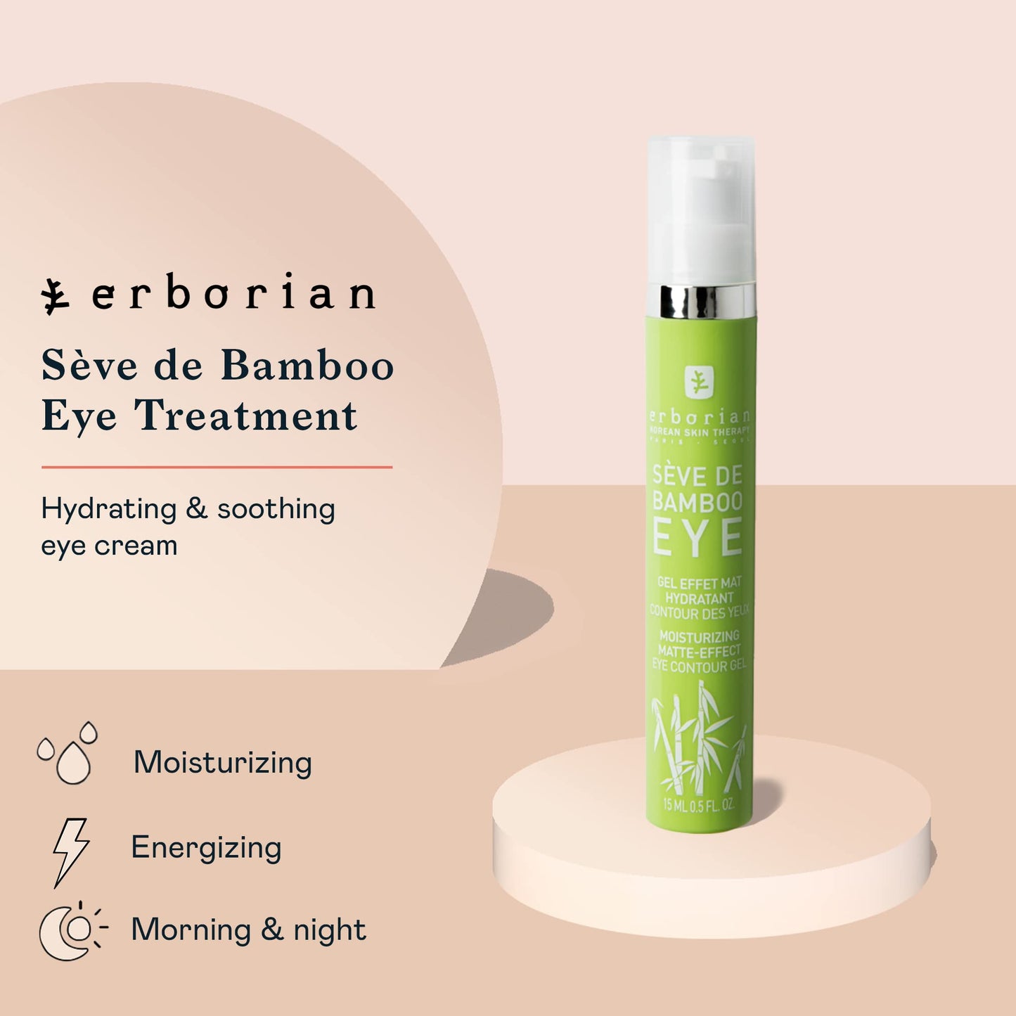 Erborian-Sève de Bamboo Eye- Hydrating & Moisturizing Eye Cream,Anti-Aging Eye Contour Gel treatment- Soothing & Visibly Reduces Signs of Fatigue,Fine Lines & Dark Circles- Korean Skincare- 0.5oz