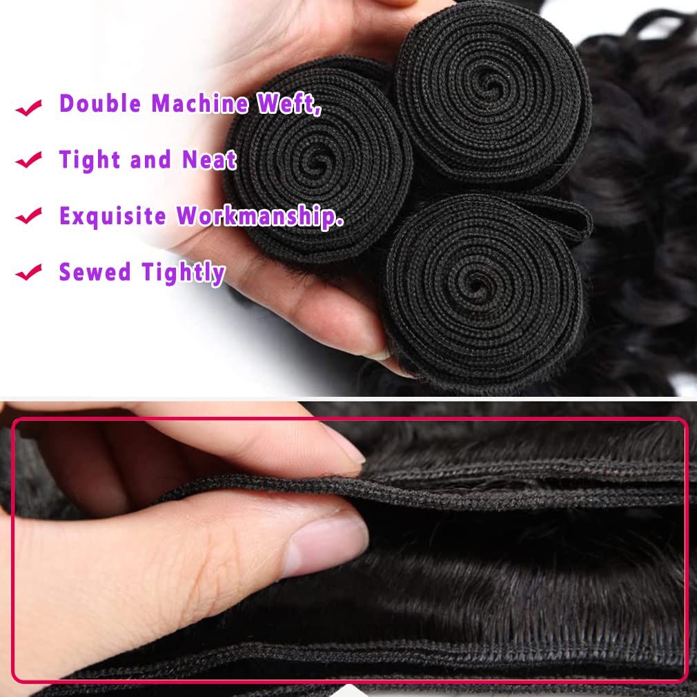 Beautymoon Water Wave Bundles 18 20 22 Inch Wet and Wavy Human Hair Weave Bundles 10A Brazilian Virgin Water Wave Hair 3 Bundles Human Hair Extension for Women Natural Color