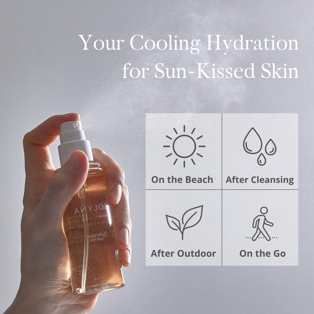 SOLYNA Golden Sunset Facial Spray 80ml Korean After-Sun Hydrating Facial Mist with Aloe Vera, Centella Asiatica (Cica) and Chamomile | Soothes & Calms Sunlit Skin