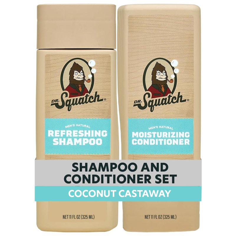 Dr. Squatch Men's Natural Shampoo & Conditioner Set - Sulfate & Paraben Free | Scalp Nourishing Coconut Castaway (11 fl oz, 2-Pack)