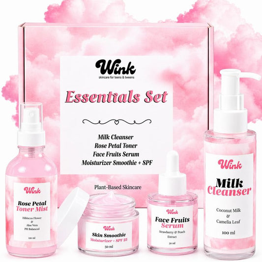 Wink Skin Care Kit for Teens - Plant-Based 4-Piece Facial Set with Cleanser, Toner, Serum & SPF Moisturizer | Ideal for Girls & Tweens