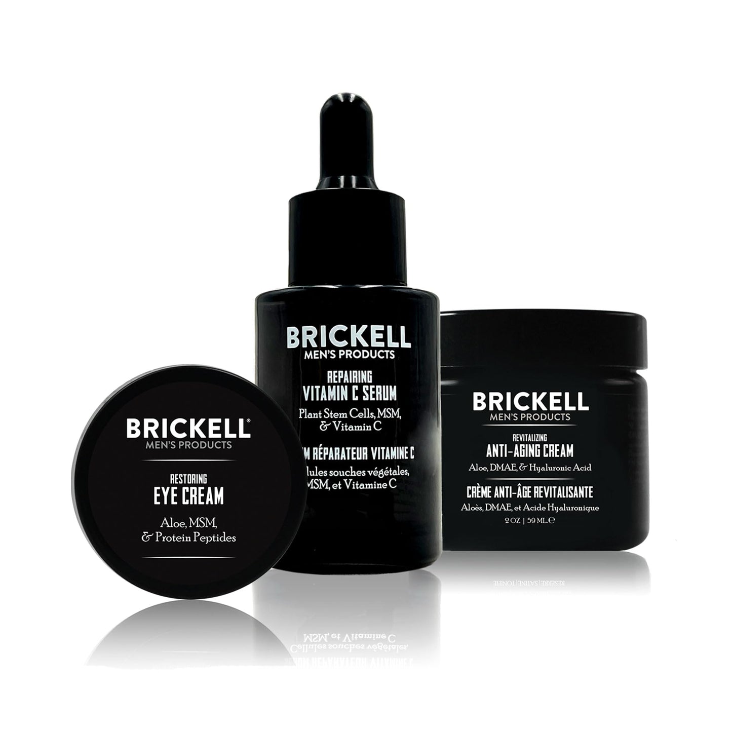 Brickell Men's Advanced Anti-Aging Routine, Night Face Cream, Facial Serum and Eye Cream, With Hyaluronic Acid, Vitamin C, and MSM
