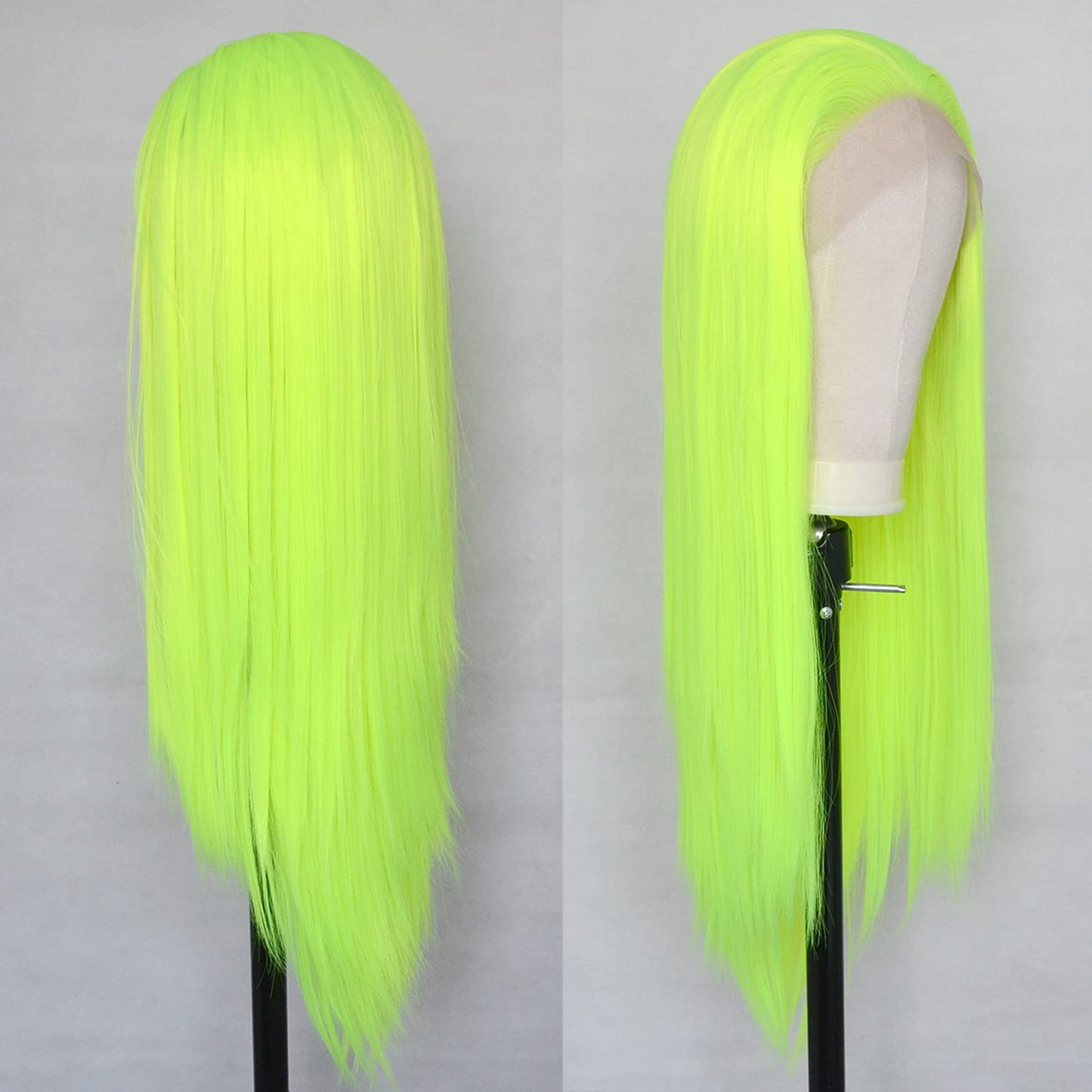 Luwigs Fluorescent Green Synthetic Lace Front Wigs Long Natural Straight Heat Resistant Replacement Wigs Bright Neon Yellow High Temperature Fiber Hair (22 Inch, Straight,Fluorescent Green)