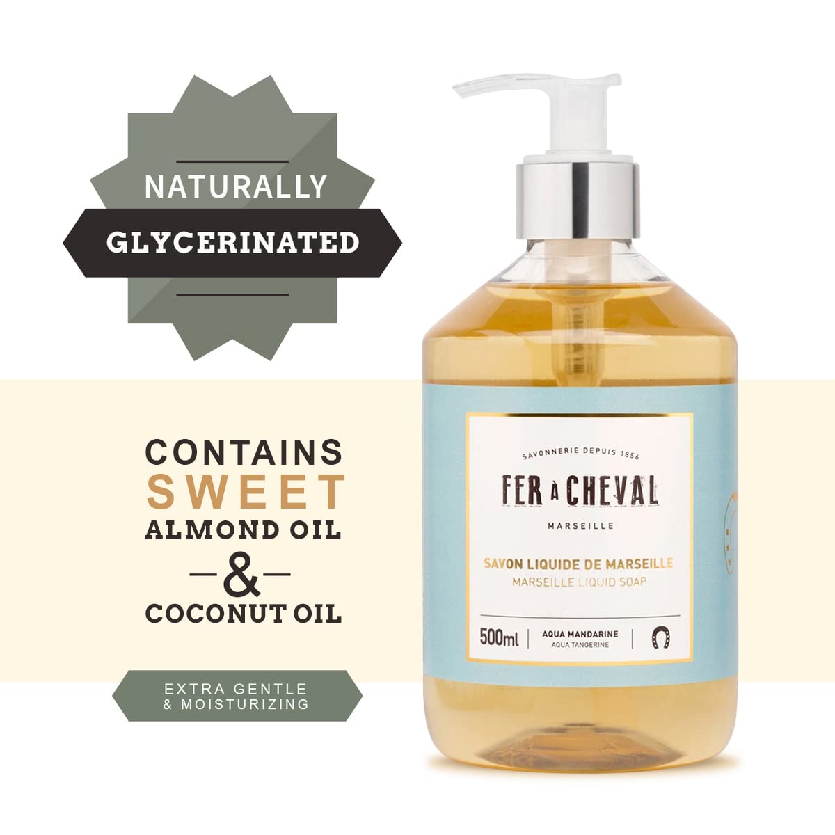 Fer à Cheval Marseille Liquid Soap, Luxury French Liquid Soap, Savon Liquide De Marseille, Seaside Citrus 500ml, Set of 2, 16.9 f oz