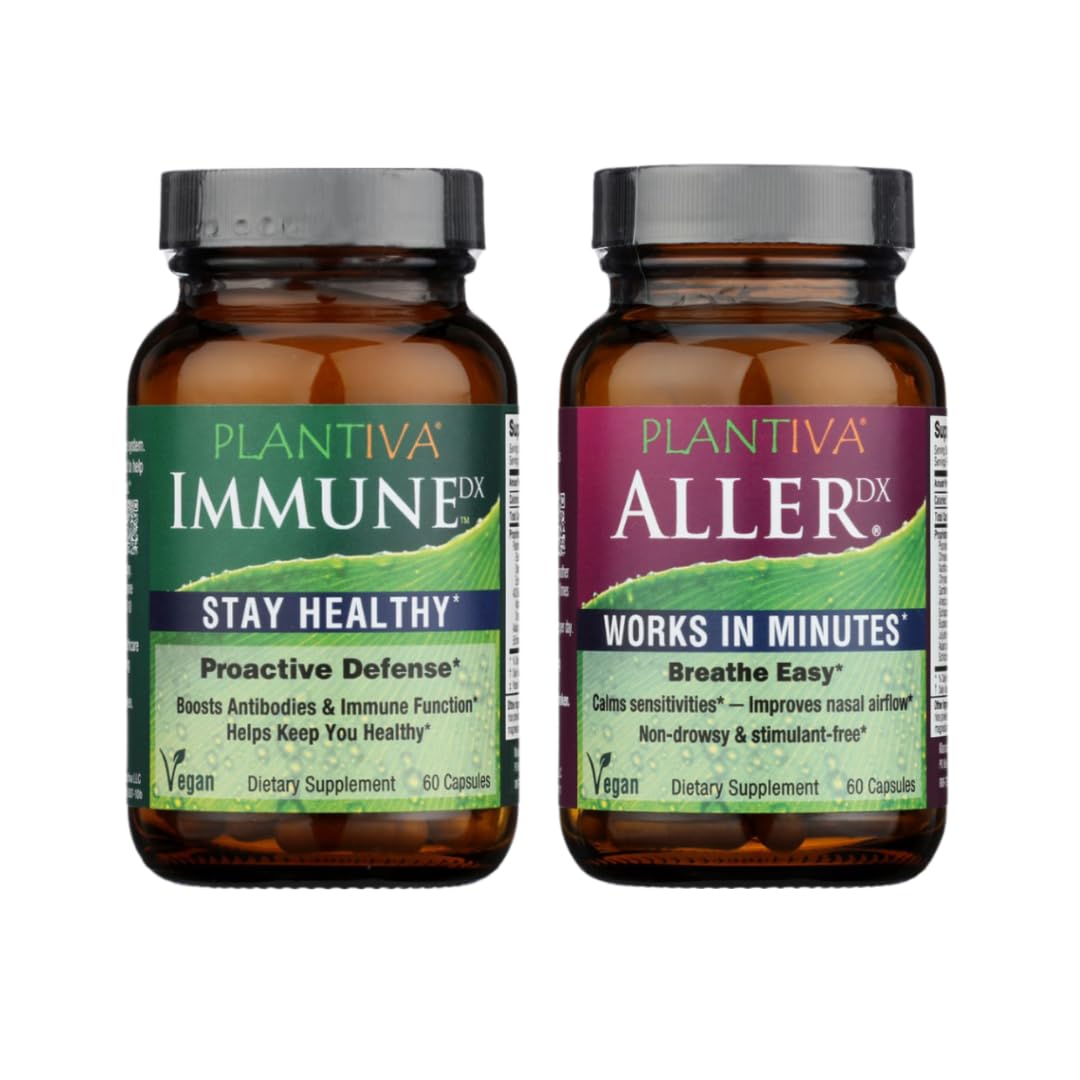 Plantiva AllerDx Capsules (60 Count) ImmuneDx (60 Capsules) Breathe Well Bundle 2CT