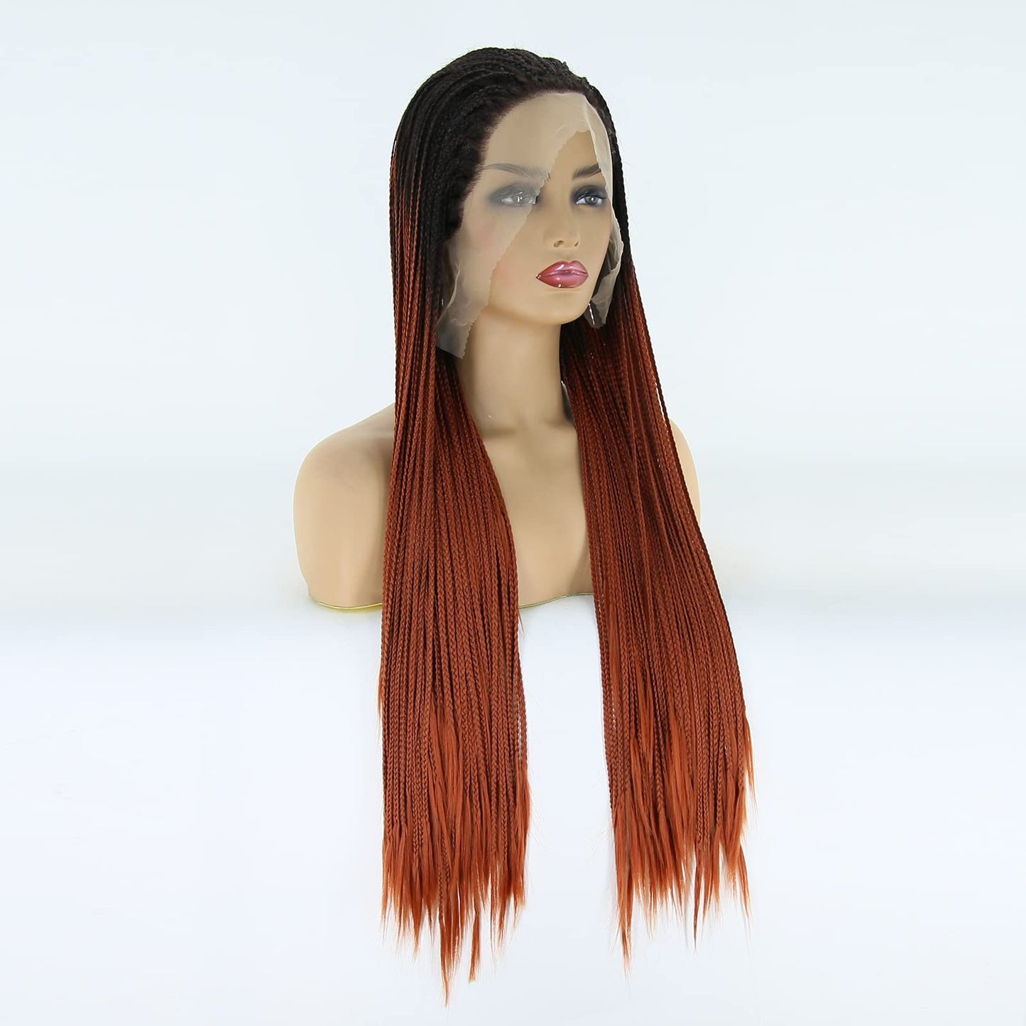 BTWTRY Black Ombre Orange #360 Color Braided Synthetic Lace Front Wigs for Black Women Heat Resistant Fiber Hair Micro Braided Hair Box Braids Wig (24inch, 1B/#360)