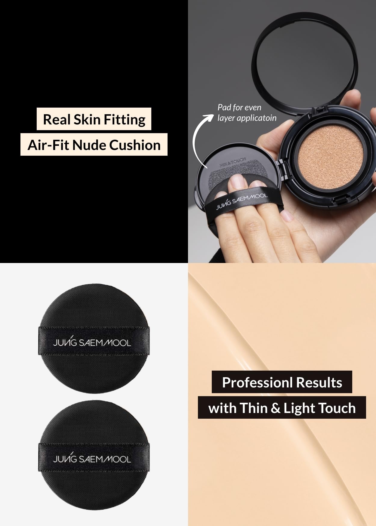 JUNG SAEM MOOL Essential Skin Nuder Longwear Cushion 0.98 Fl Oz, Refill Included, 24H Lasting Cushion Foundation with High Coverage, Semi-Matte Natural Finish, Korean Foundation Makeup (Light)