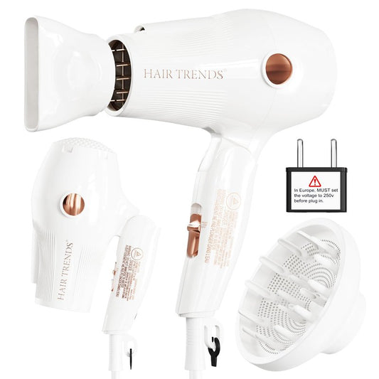 Travel Hair Dryer with Diffuser and Concentrator, Dual Voltage Hair Dryer (110V-250V) for European Trips, Compact Portable Blow Dryer for Women & Men with EU&UK Plug