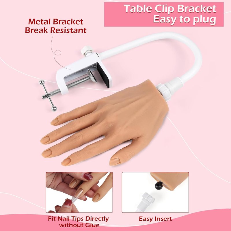 Acrylic Nail Practice Hand - Realistic Silicone Mannequin for Flexible Training | Visible Joints