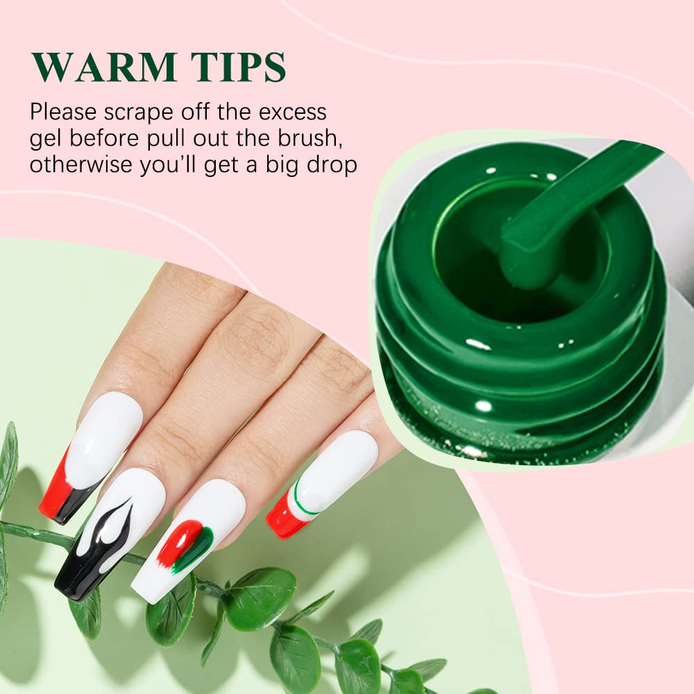 MIZHSE Gel Liner Nail Art Polish Christmas Spider Line 7ml, Drawing Painting Swirl French Nail Design, Green Red Manicure Set for Gel Paint