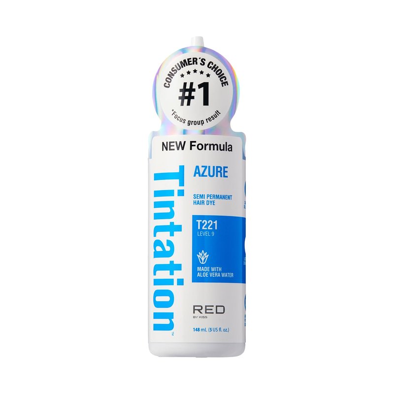 Red by Kiss Tintation Semi-Permanent Hair Color, Aloe Vera Water Based, Argan Oil, Olive Oil, Collagen & Keratin, Long-Lasting Color Dye (Azure, 5 Fl Oz)