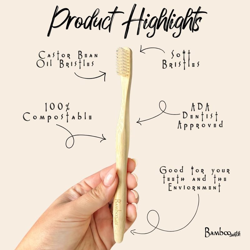 Bamboo Toothbrush Set - Natural Soft Bristles | Eco-Friendly, Compostable, Biodegradable (Pack of 8)