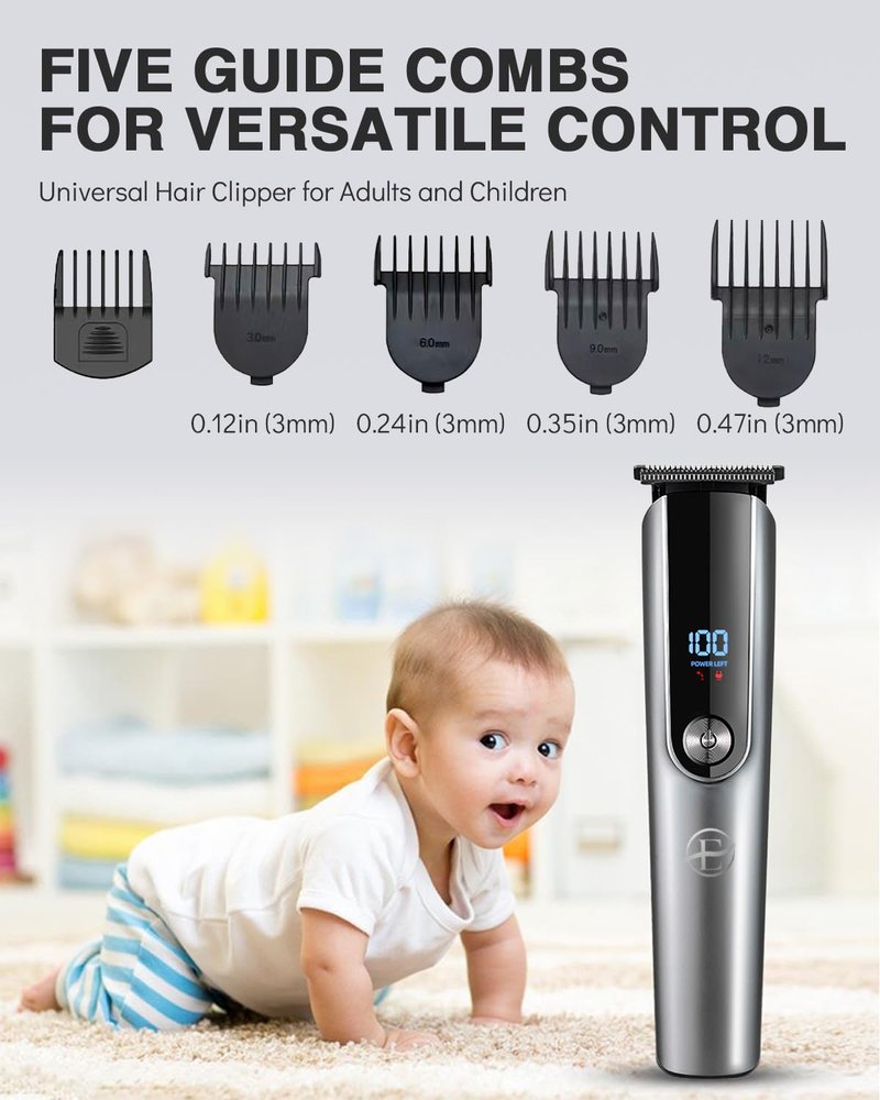 E-Hunter Beard Trimmer for Men - 5 in 1 Kit Electric Razor, Nose Hair Trimmer with LED Display, Cordless Mustache Body Face Grooming Kit, Rechargeable Beard Shaver (Aluminum)