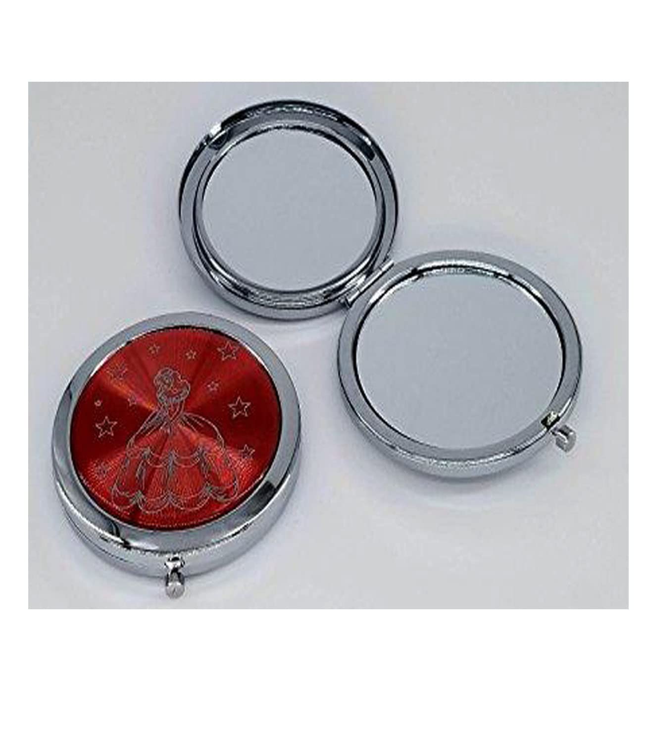 Compact Round Hand Mirror Set - 12PCS Quinceanera Gift with Organza Bag | Red/Silver