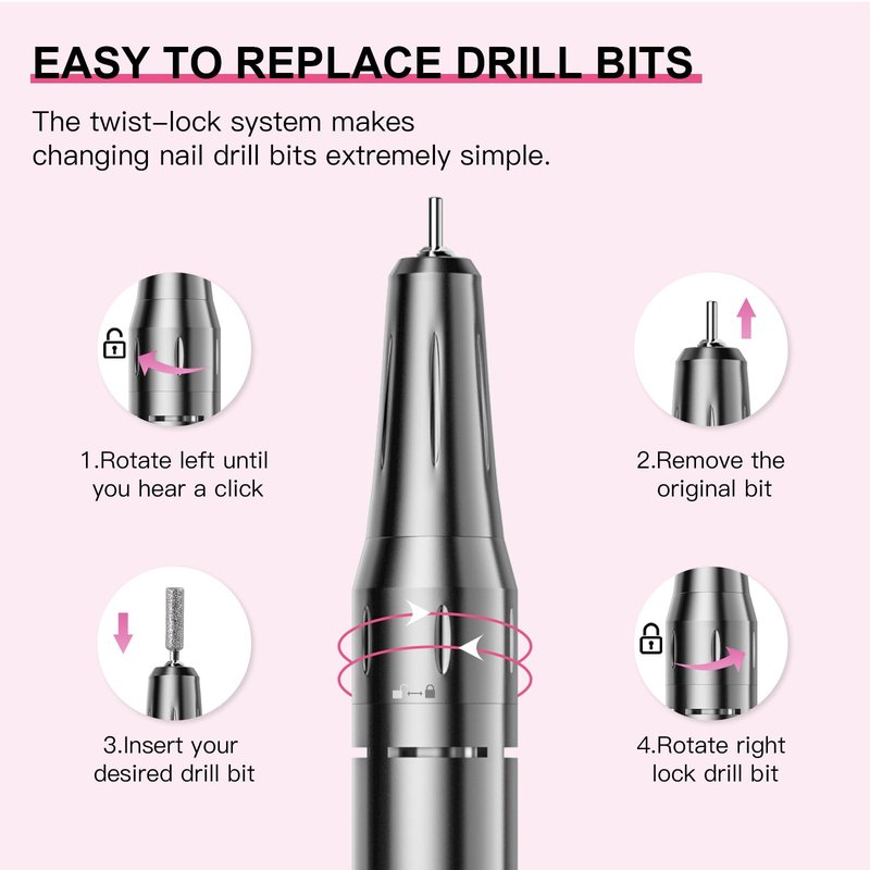 MIRAGE LAYON 45000RPM Professional Nail Drill Kit for Home & Salon - Electric Nail File with LCD Display, 6 Drill Bits, Low Noise Design - Portable Manicure Tool for Gel, Acrylic, Pedicure (White)