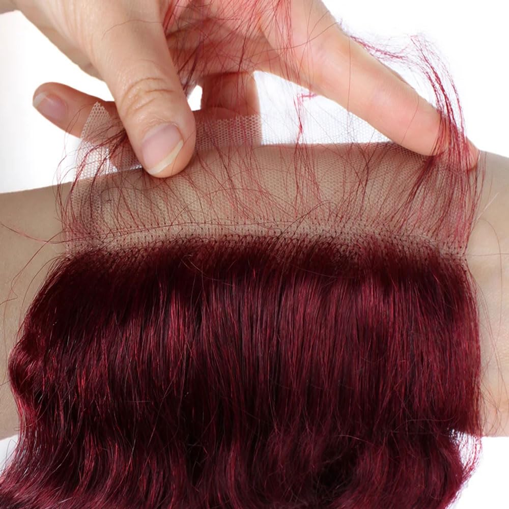 #99j Wine Red Lace Closure 4X4 HDTransparent Lace Front 24 Inch Brazilian Virgin Hair Free Part Pre Plucked 100% Burgundy Body Wave Lace Closure Human Hair Extensions