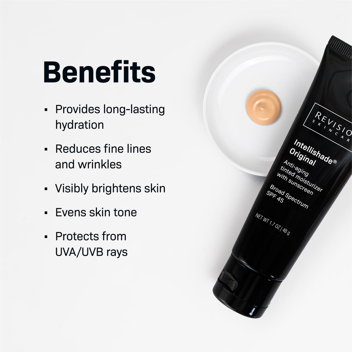 Revision Skincare Intellishade® Original SPF 45, Anti-Aging Tinted for Face,Daily Moisturizer with SPF,Anti-Wrinkle with Peptides & Vitamin C,Hydrating Broad-Spectrum Sunscreen, 1.7 oz, (Pack of 2)