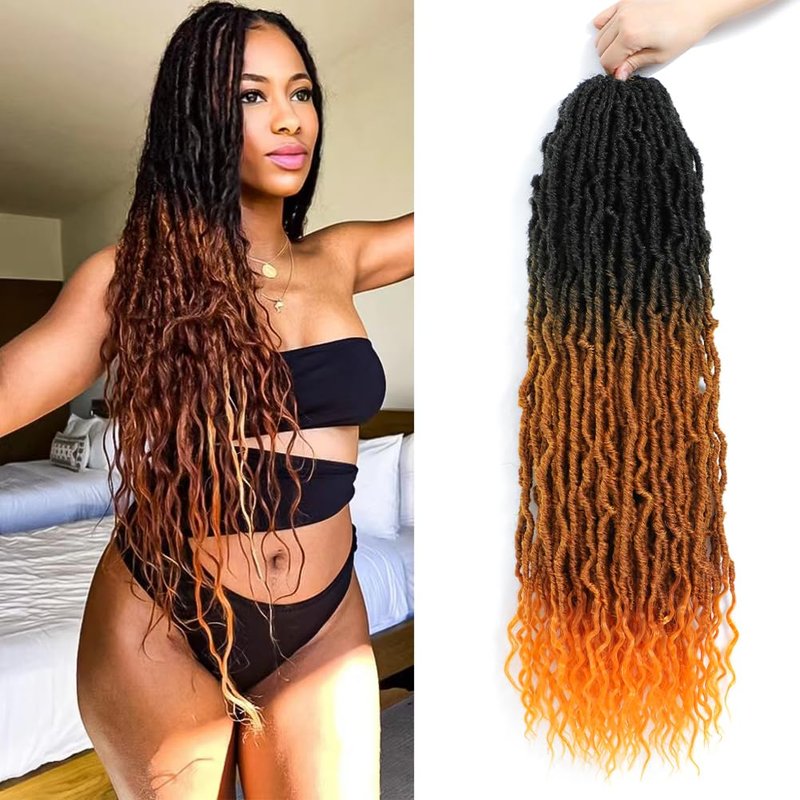 Faux Locs Crochet Hair (30 Inch) XCRUIQO Soft Locs with Curly Ends Goddess Locs Synthetic Boho Crochet Faux Locs for Women Pre Looped (8 Packs, Honey Orange)