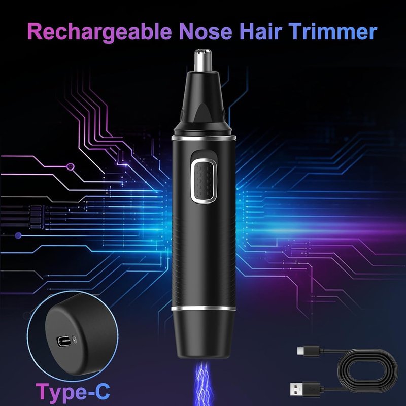 AREYZIN Nose Hair Trimmer for Men - Rechargeable 2-in-1 Ear & Nose Trimmer | IPX7 Waterproof, Painless Dual Edge Blades (Black)
