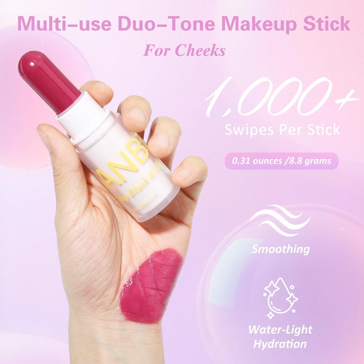 UCANBE Mauve Plum Cream Blush Stick for Cheeks, Duo-Tone Buildable Blush Makeup, Hydrating Lightweight Face Blush with Vitamin E, Natural Dewy Finish, Long-Wearing, Water-Resistant