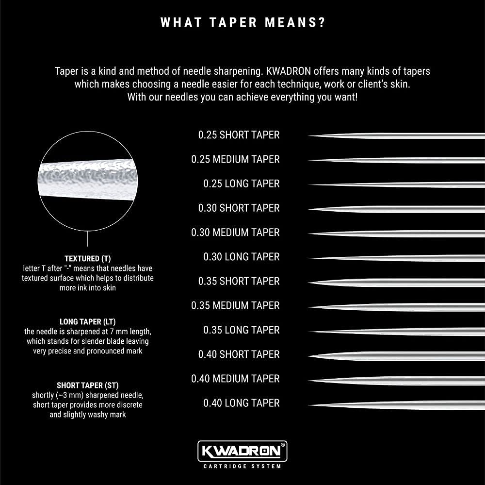 Kwadron Tattoo Needle Cartridge, Box of 20, Tight Liners Long Taper - 3 Tight Liner Long Taper - 30/3RLLT