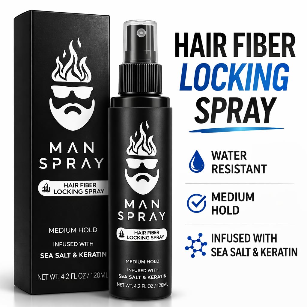 Hair Fiber Locking Spray Infused with Sea Salt & Keratin for a Longer Lasting Hair Fiber Hold | Replenishment Fiber Locking Spray for THE MAN KIT