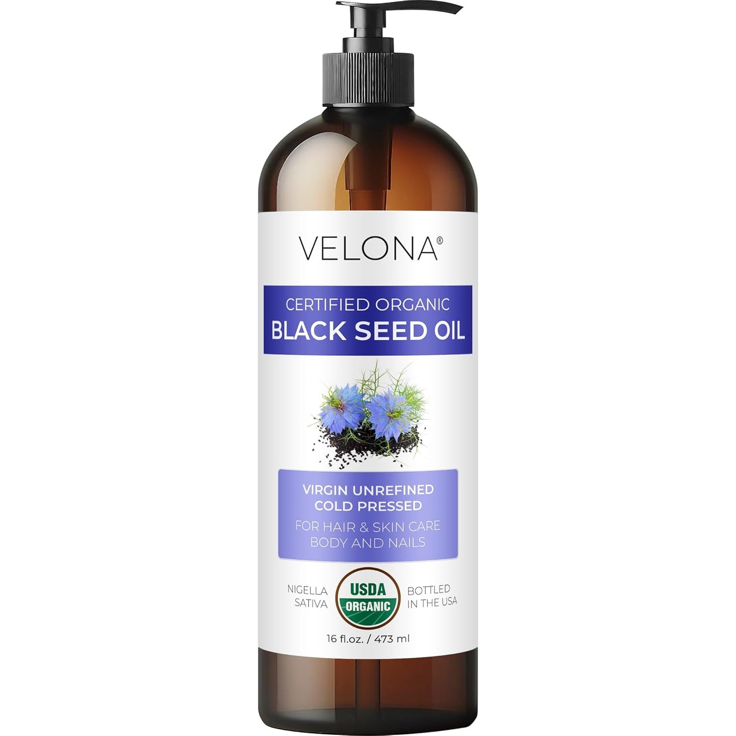 Black Cumin Seed Oil - USDA Organic 16 Fl Oz | 100% Pure Cold Pressed Carrier Oil for Hair, Skin & Body Care