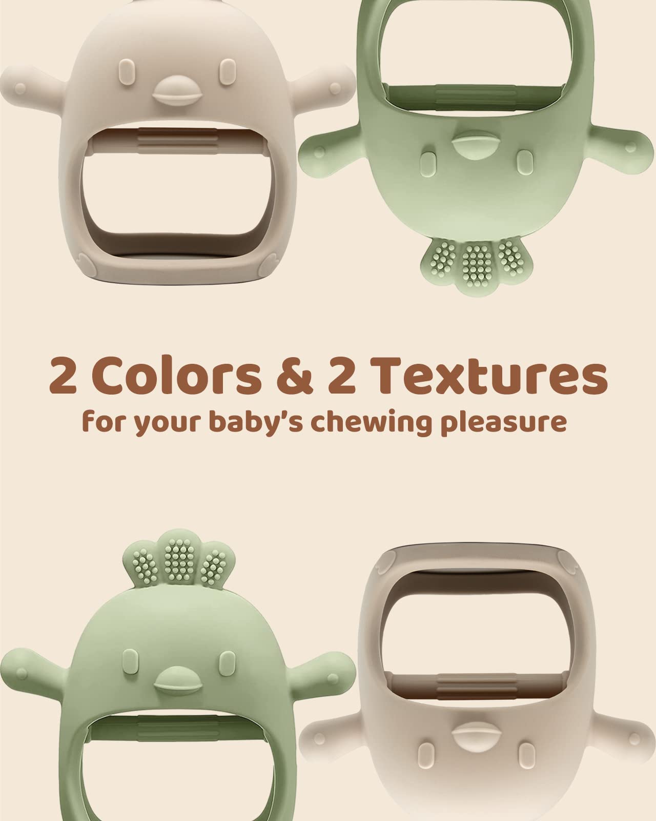 ChooKaChoo 2 Pack Baby Teething Toy Silicone Teething Mitten for Babies Over 3 Months Anti Dropping Wrist Hand Teethers Baby Chew Toys for Sucking Needs, BPA Free
