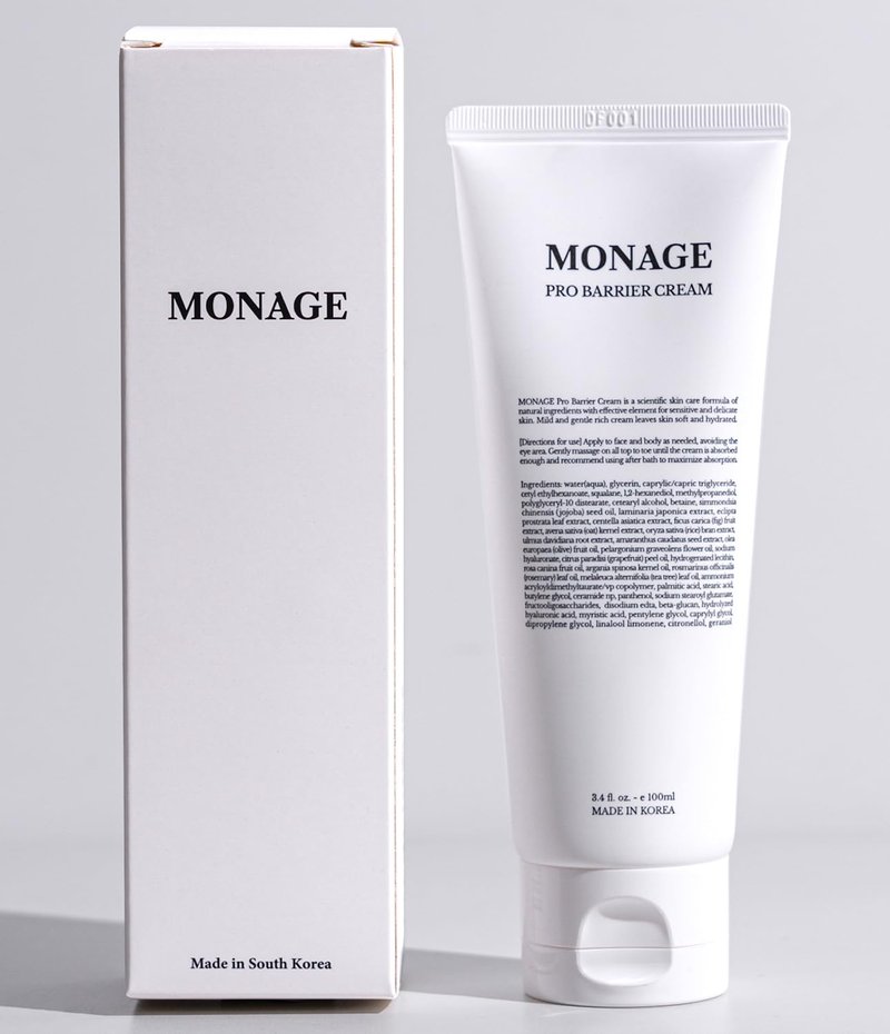 MONAGE Pro Barrier Cream, Korean Moisturizer Face Cream - Vegan, Hydration Boost, Gentle Formula, Soothing for Extremely Dry Skin, Nourishing, 3.4 fl oz (100ml)
