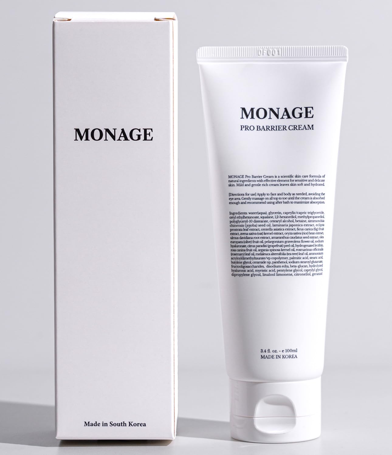 MONAGE Pro Barrier Cream, Korean Moisturizer Face Cream - Vegan, Hydration Boost, Gentle Formula, Soothing for Extremely Dry Skin, Nourishing, 3.4 fl oz (100ml)