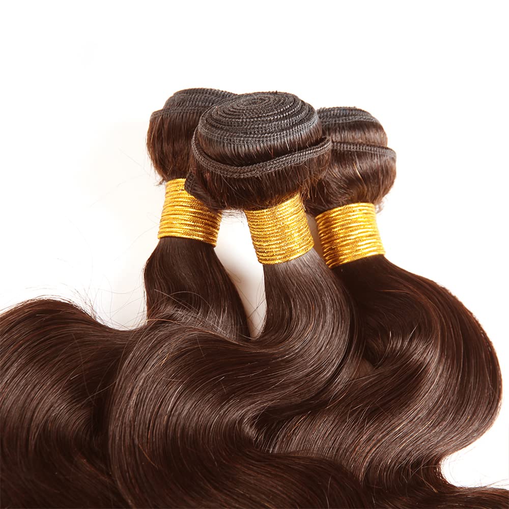 #4 Brown Bundles Human Hair Body Wave Human Hair Bundles 14 14 14 Inch Chocolate Brazilian Hair 3 Bundle Unprocessed Virgin Remy Hair Extensions 50 Gram Per Bundle For Black Women