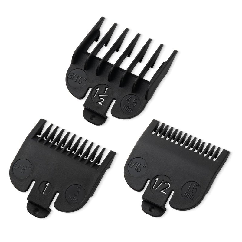 Wahl Clipper Guards Set - Replacement Clipper Guides for Most Wahl Clippers | 1/16" to 3/16" - 3 Piece Black Set