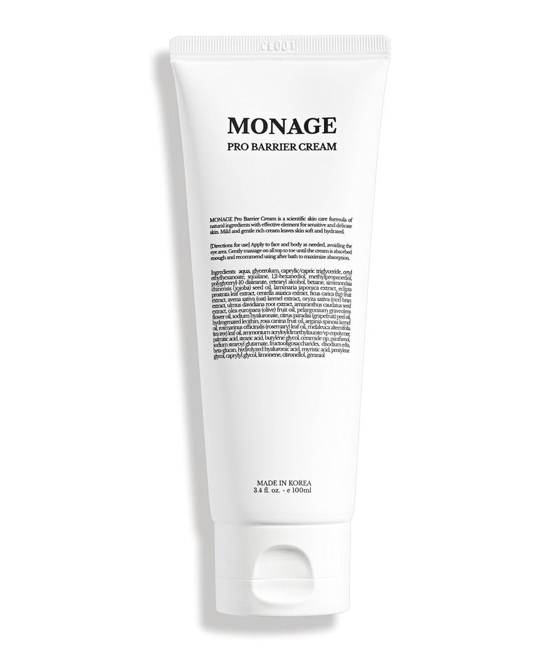 MONAGE Pro Barrier Cream, Korean Moisturizer Face Cream - Vegan, Hydration Boost, Gentle Formula, Soothing for Extremely Dry Skin, Nourishing, 3.4 fl oz (100ml)
