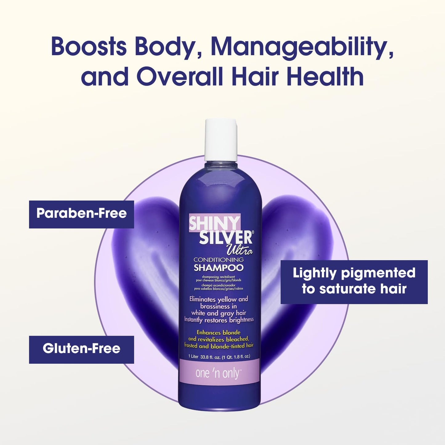 One 'n Only Shiny Silver Purple Shampoo - Argan Oil Toning Hair Shampoo for Blonde, Gray, White & Highlighted Hair - Moisturizes, Brightens & Reduces Brassiness (1 Liter)