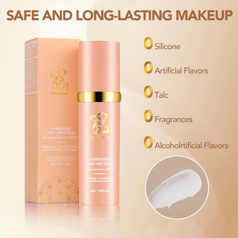 Foundation 4 in 1-Light Spectrum,4 in 1 Foundation Liquid, Protecting from Sun with SPF50 for Gym, Sports, Dancing Concealer Cosmetic Lightweight,Longwearing & Waterproof for Makeup (2 Pack)