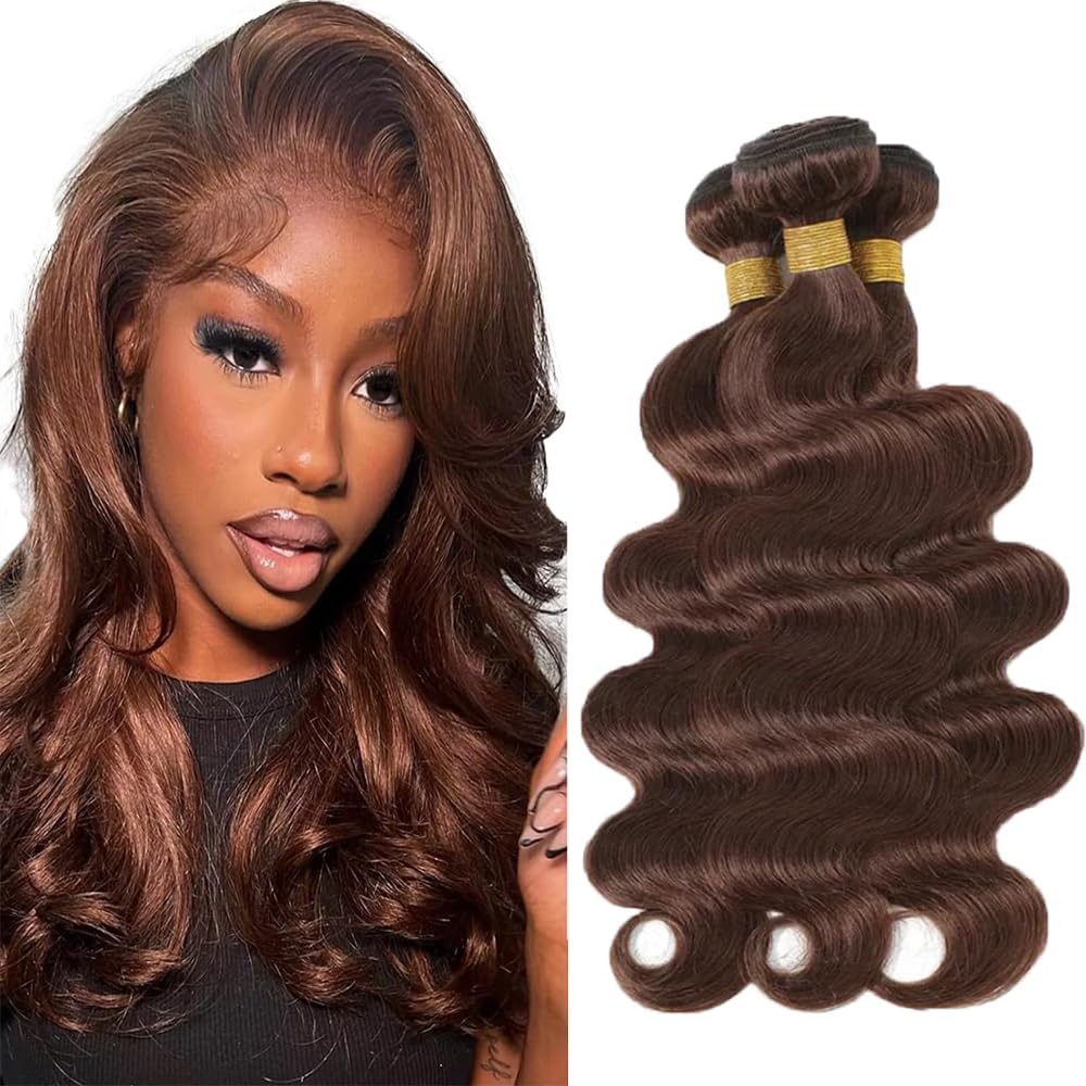 Dark Brown Bundles Color #4 Body Wave Human Hair Bundles 10 12 14 Inch Chocolate Brown Body Wave Bundles Human Hair Weave Double Weft Brazilian Virgin Remy Hair Extensions for Black Women