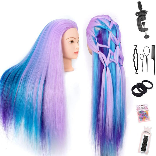 Mannequin Head with Hair 26" mannequin doll head styling manikin head Cosmetology Doll Head Multicolored Synthetic Fiber Hair（Table Clamp Stand Included)(Cherry Blossom four colors)