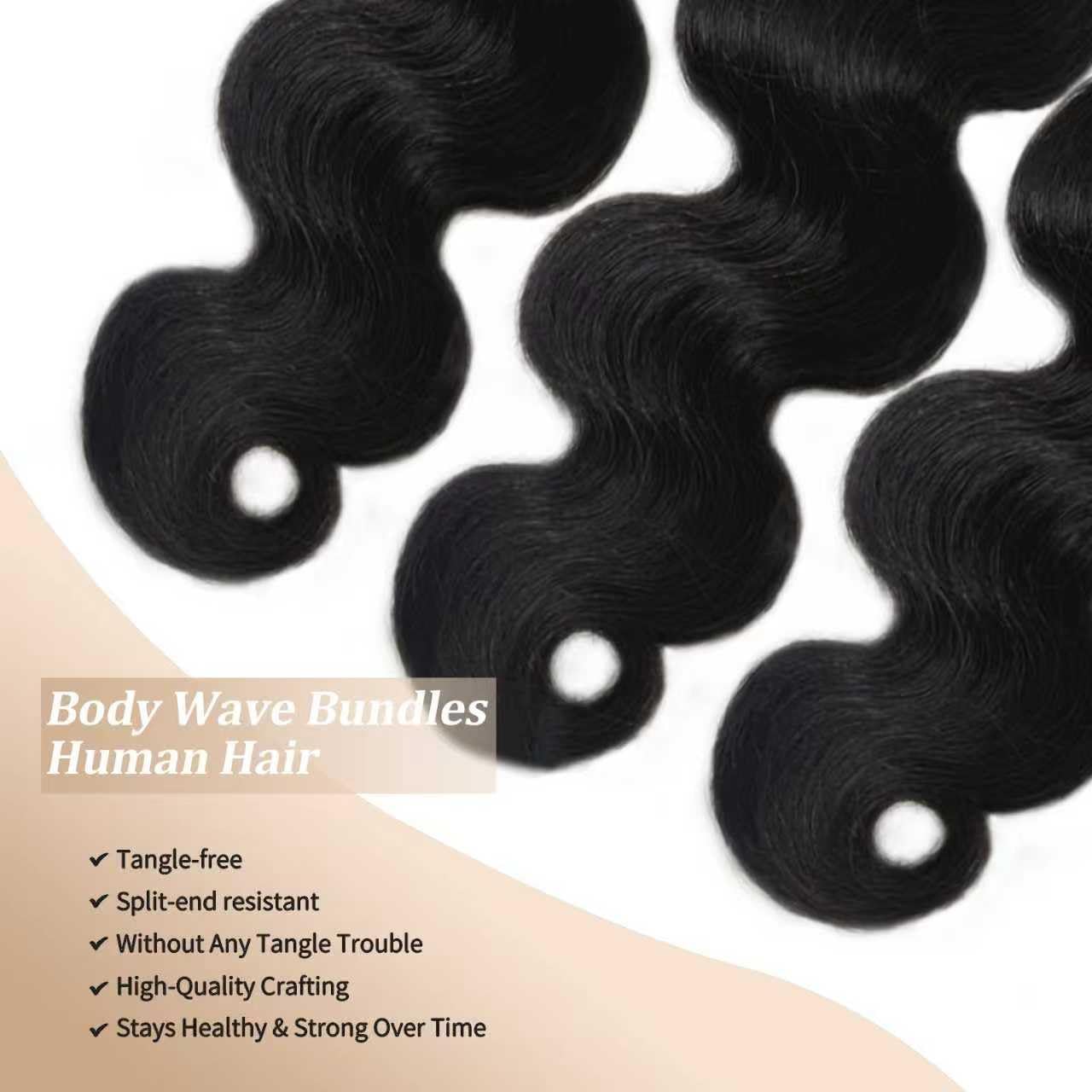 Body Wave Bundles - 24 Inch Natural Black Human Hair, Unprocessed Brazilian, Soft Double Weft Extensions