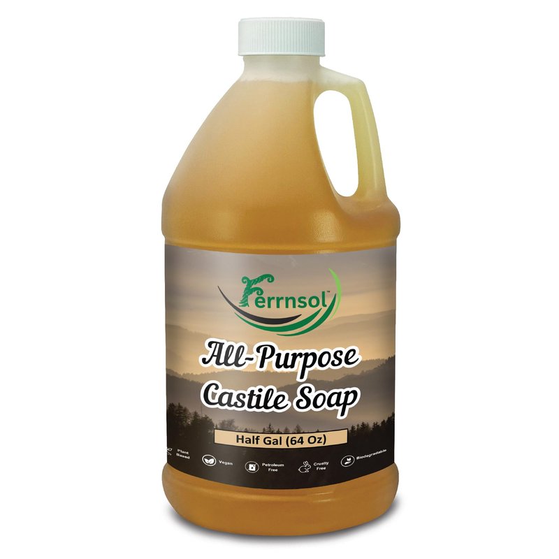 Ferrnsol AP Castile Liquid Soap (1/2-gallon) – Unscented, Fragrance-Free, Refill – Natural Multi-Purpose Soap for Home, Hands, and More – Gentle, Non-Toxic Formula – 64oz, Made in USA