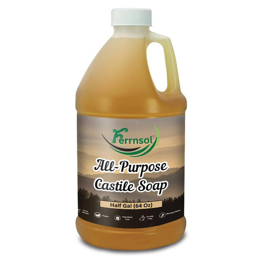 Ferrnsol AP Castile Liquid Soap (1/2-gallon) – Unscented, Fragrance-Free, Refill – Natural Multi-Purpose Soap for Home, Hands, and More – Gentle, Non-Toxic Formula – 64oz, Made in USA