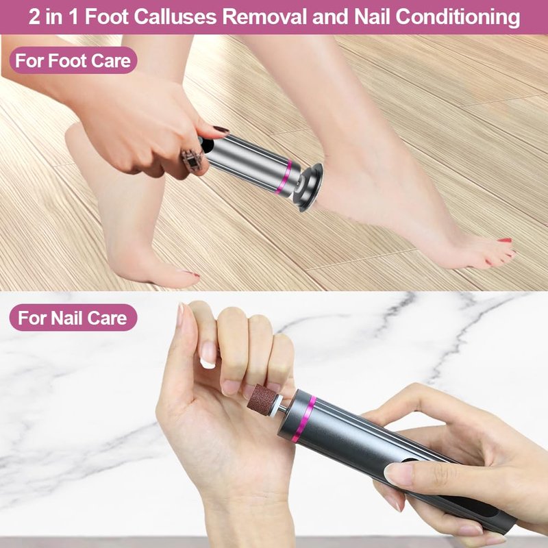 Electric Foot Callus Remover with LED Speed Display - 2 in 1 Foot File (Sandpaper Discs & Grinding Heads), 9 Adjustable Speeds, Cordless Use, Valentine's Day Gift for at-Home Pedicure